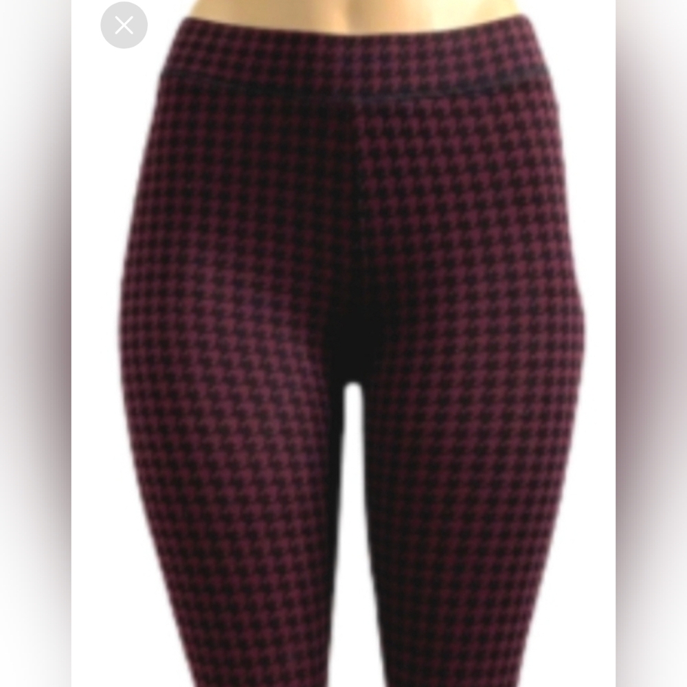 VINTAGE NEW Victoria's Secret PINK  Maroon and Black Houndstooth Leggings SIZE S